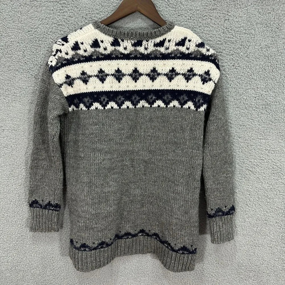 LOFT sweater womens petite‎ small gray nordic fair isle chunky knit mohair cabin - Picture 7 of 7